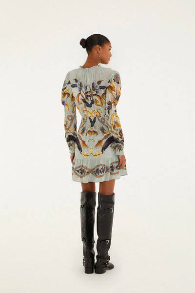 Snake Garden Long Sleeve Mini Dress in Blue