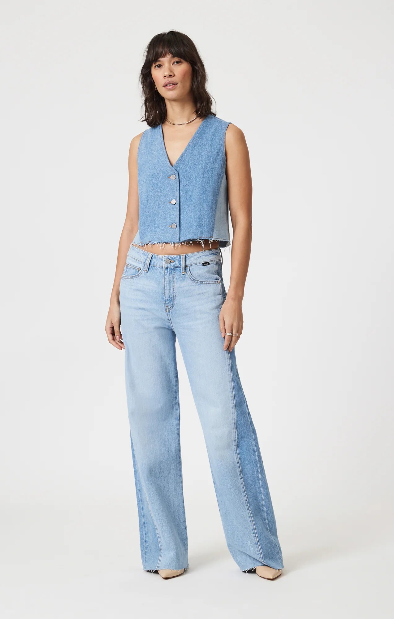 Malibu Wide Leg Jeans in Blocked Denim