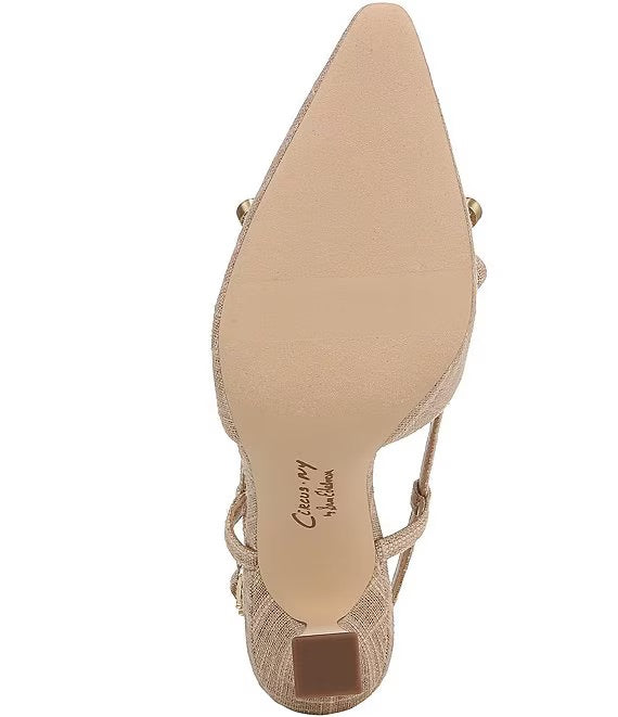 Monica Shimmer Slingback Heel in Natural Gold