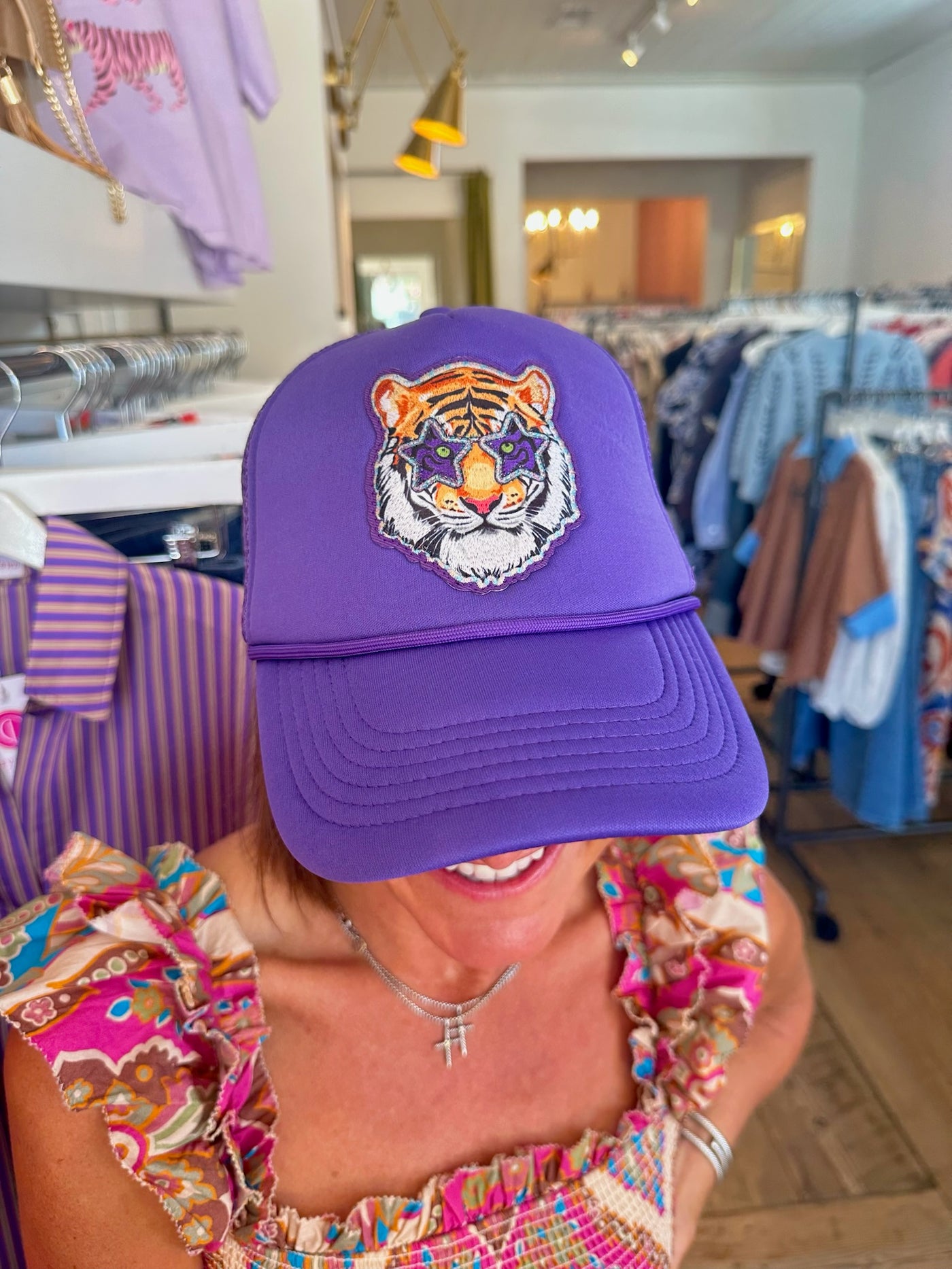 Tiger Trucker Hat in Purple