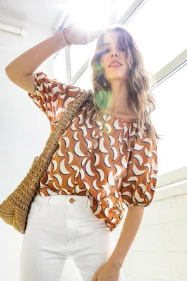 Elbow Sleeve Button Down in Adobe Print