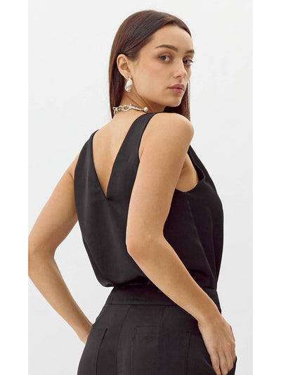 Kassi Shoulder Knot Satin Top in Black