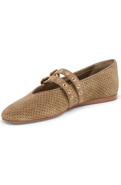 Baylee Grommet Ballet Flats in Olive Perforated Suede