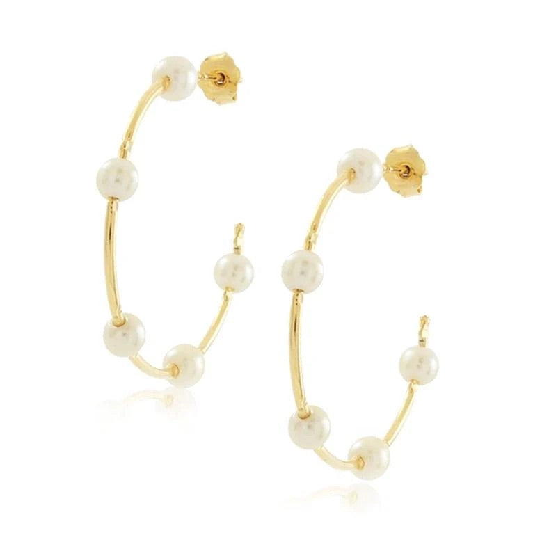 Molly Pearl Hoops in Gold