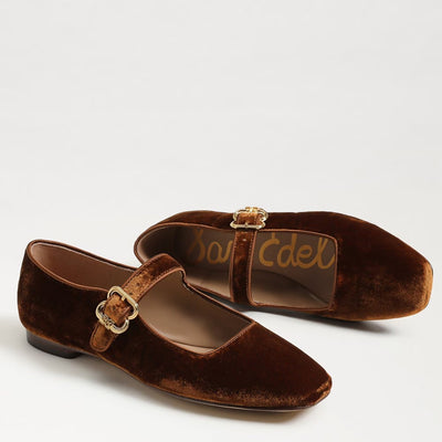 Michaela Mary Jane Flat in Spiced Carmel Brown Velvet