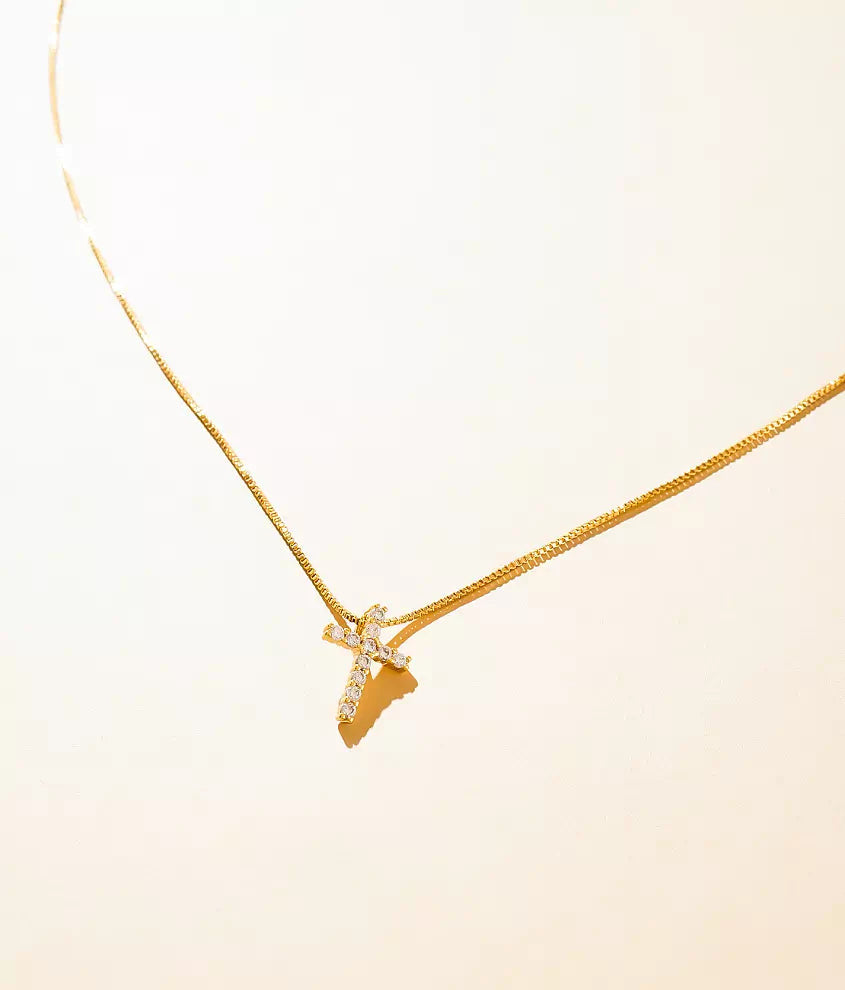 Raya CZ Cross Necklace in Gold