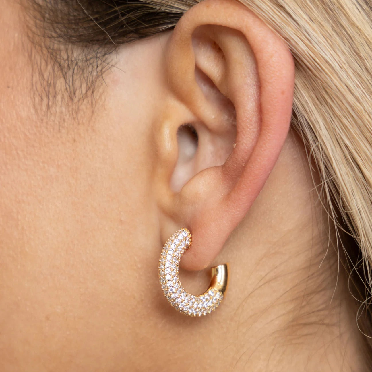 Demi Pave Hoops in Gold