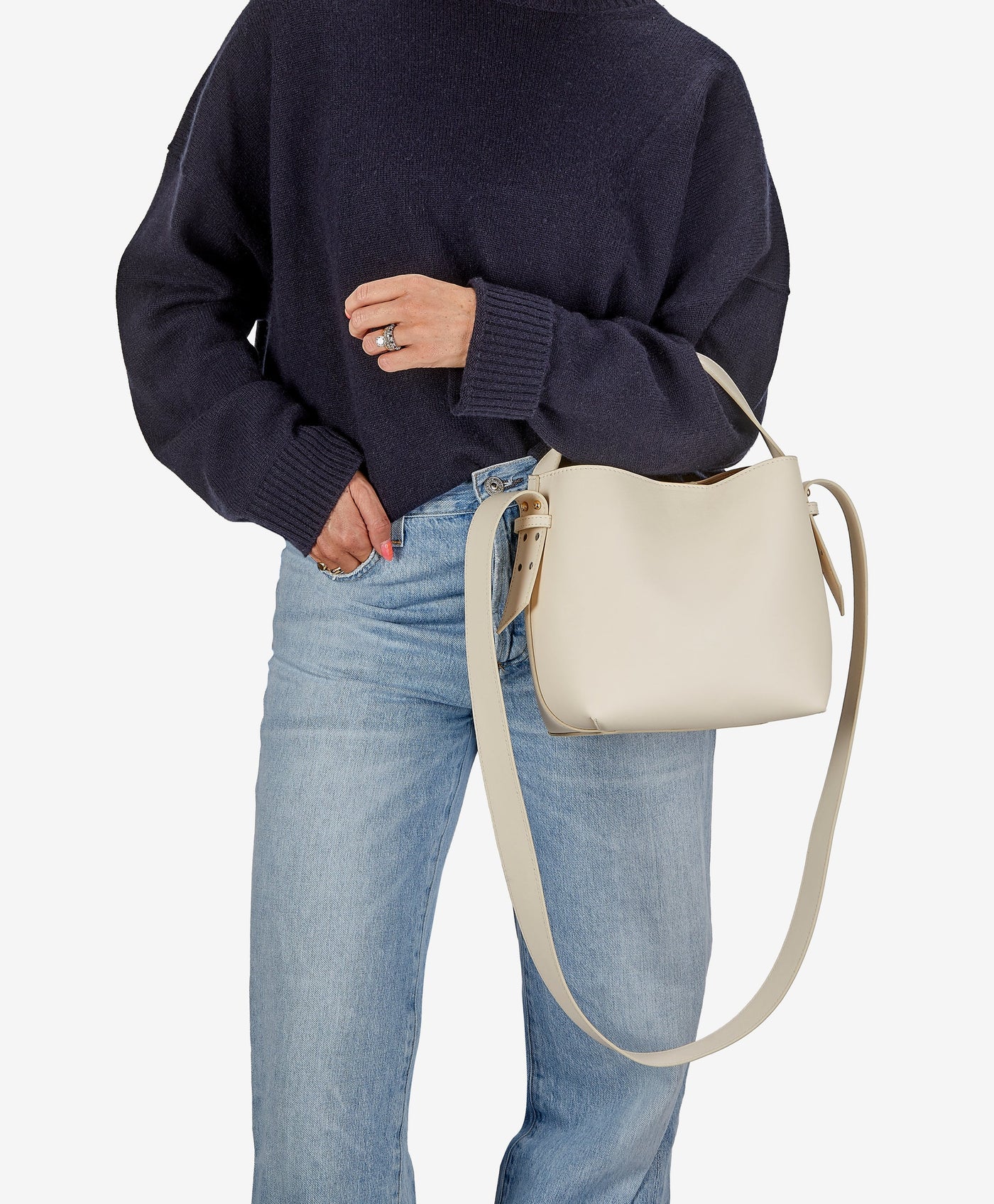 Selena Bucket Bag in Ivory European Calfskin Leather