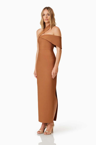 Riley Fitted Maxi Dress In Bronze