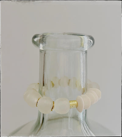 African Bone & Recycled Glass Bead Stretch Bracelet in White