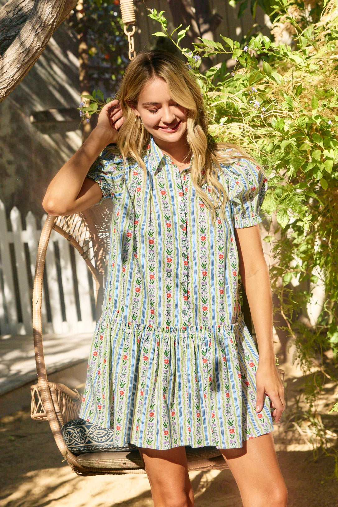 Lucia Button Down Mini Dress in Multi Floral