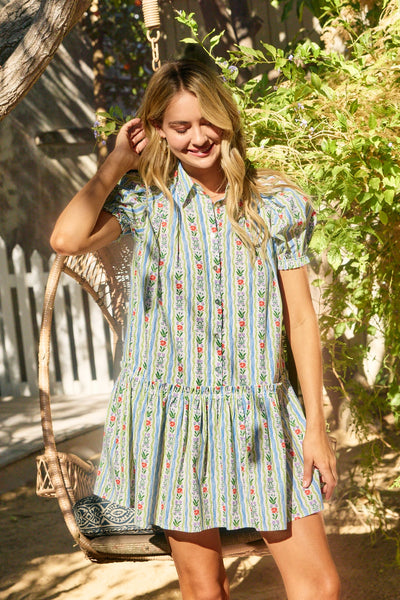 Lucia Button Down Mini Dress in Multi Floral