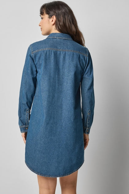Button Down Shirt Dress in Blue Denim