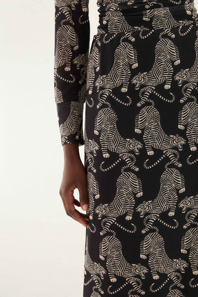 Striped Tigers Tulle Midi Skirt in Black