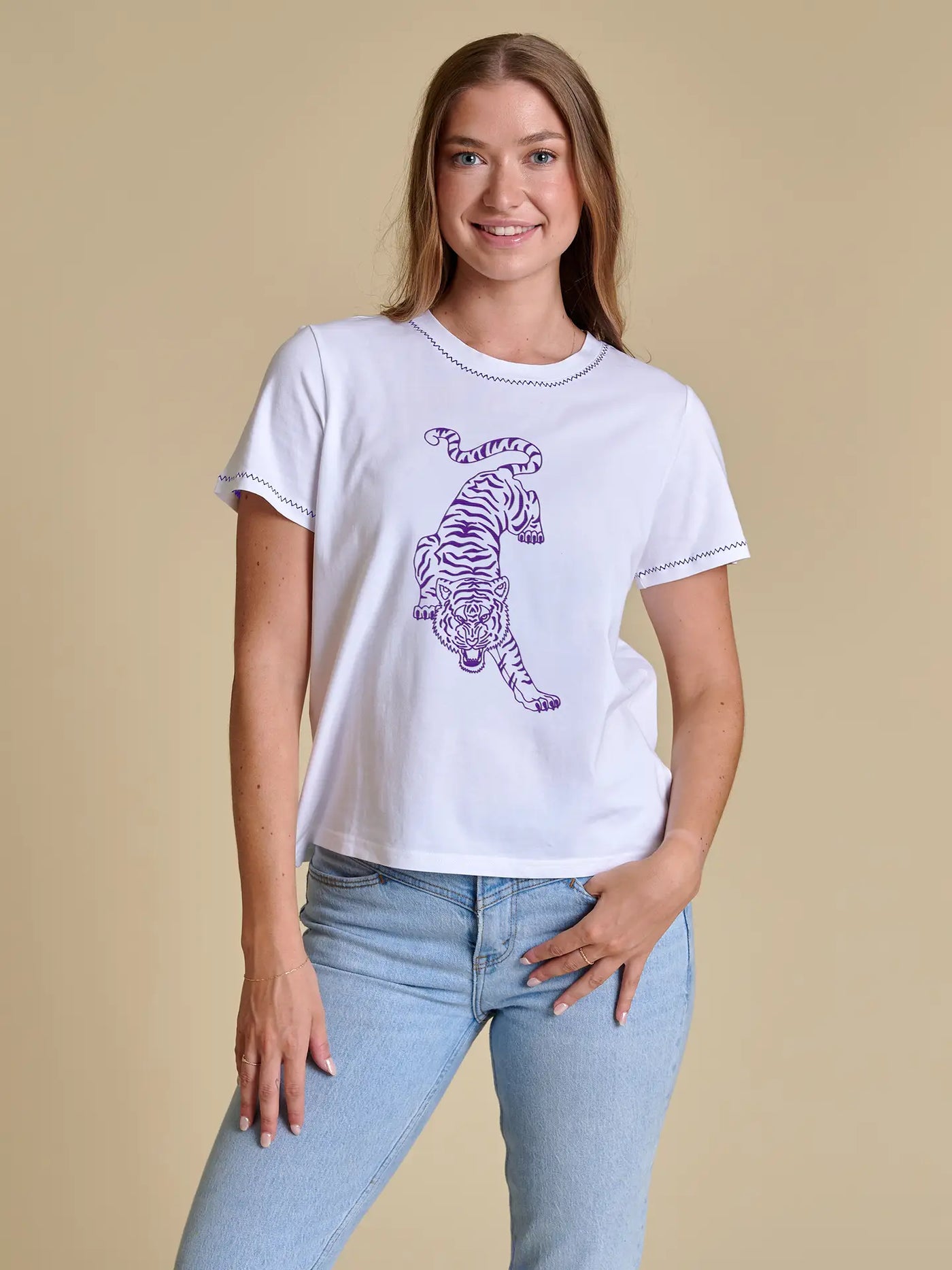 The Embroidered Tee in White/Purple