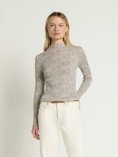 Brenna Mock Neck Top in Winter Pebble