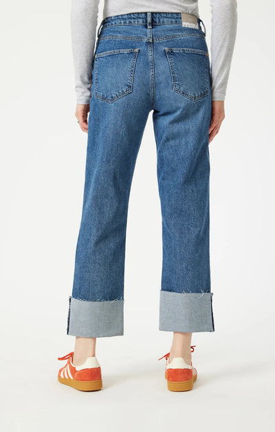 Savannah Cuffed Straight Leg Jeans in Shaded Classic Blue