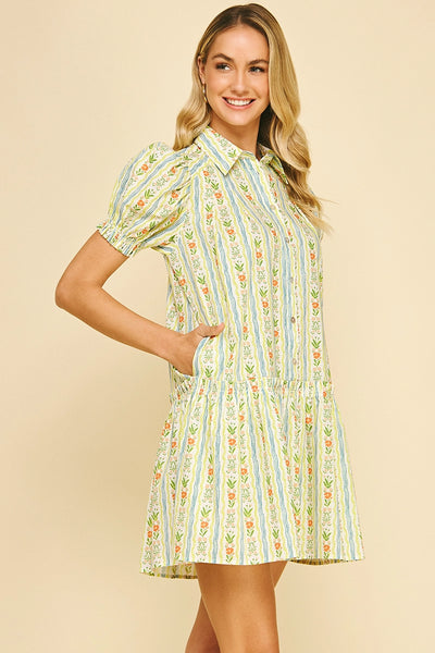 Lucia Button Down Mini Dress in Multi Floral