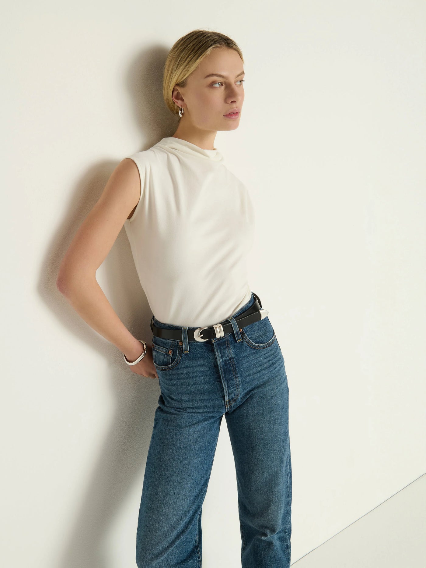 Lulu Mock Neck Top in Porcelain