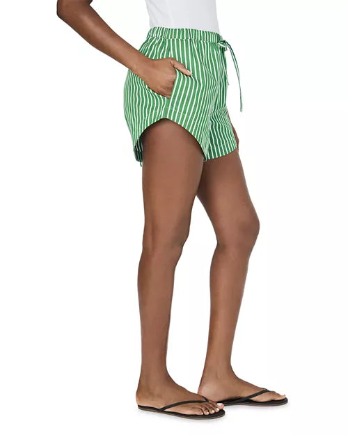 Alexis Rounded Drawstring Shorts in Green/Summer White