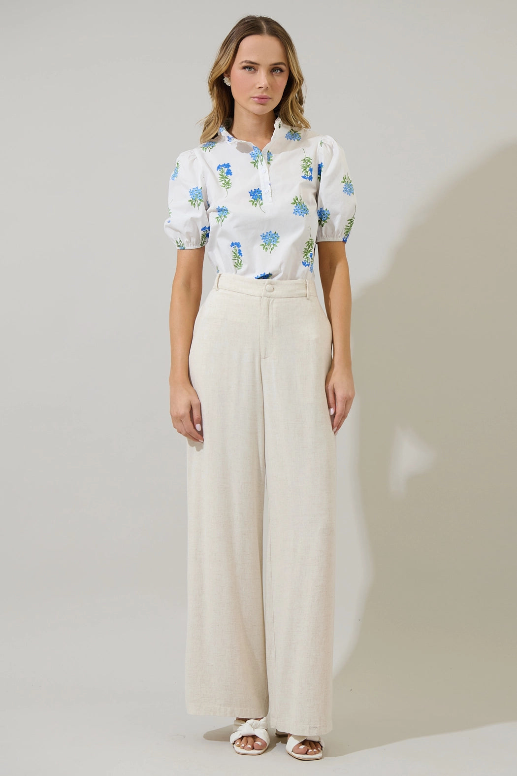 Jillian Poplin Top in White Floral