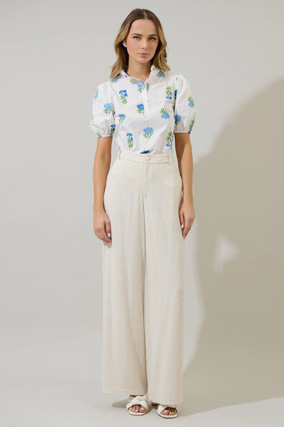 Jillian Poplin Top in White Floral
