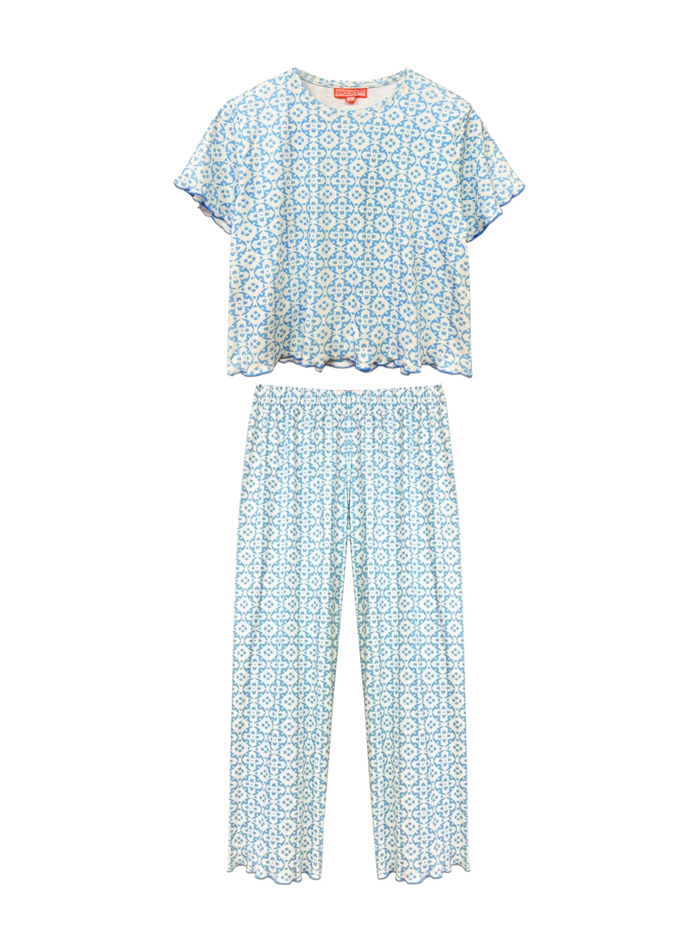 Margarie Pajama Short Sleeve & Pants in Porto Blue
