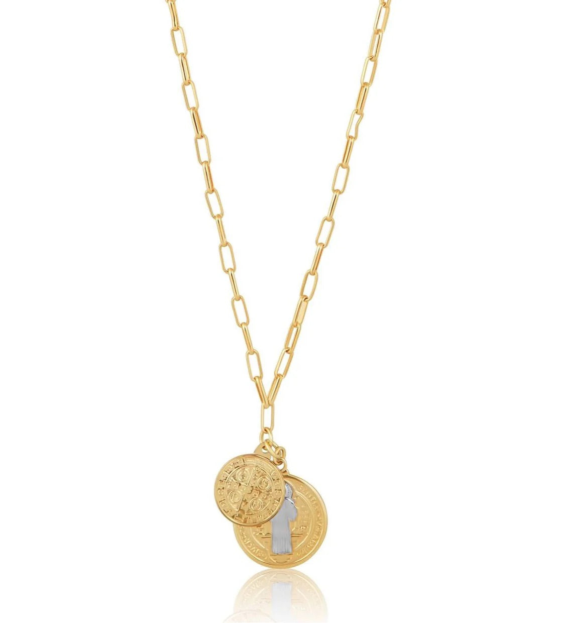 Saint II St. Benedict Coin Necklace in Gold