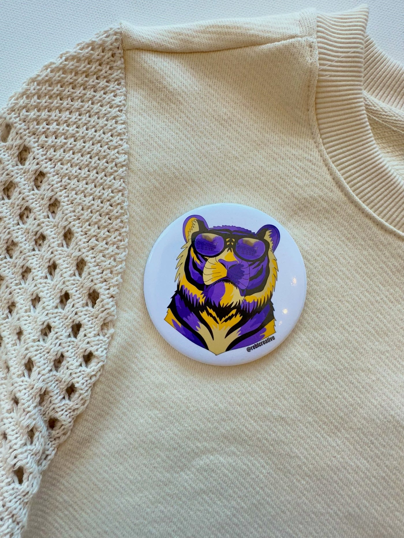 Team Tiger Game Day Button in Purple/Gold
