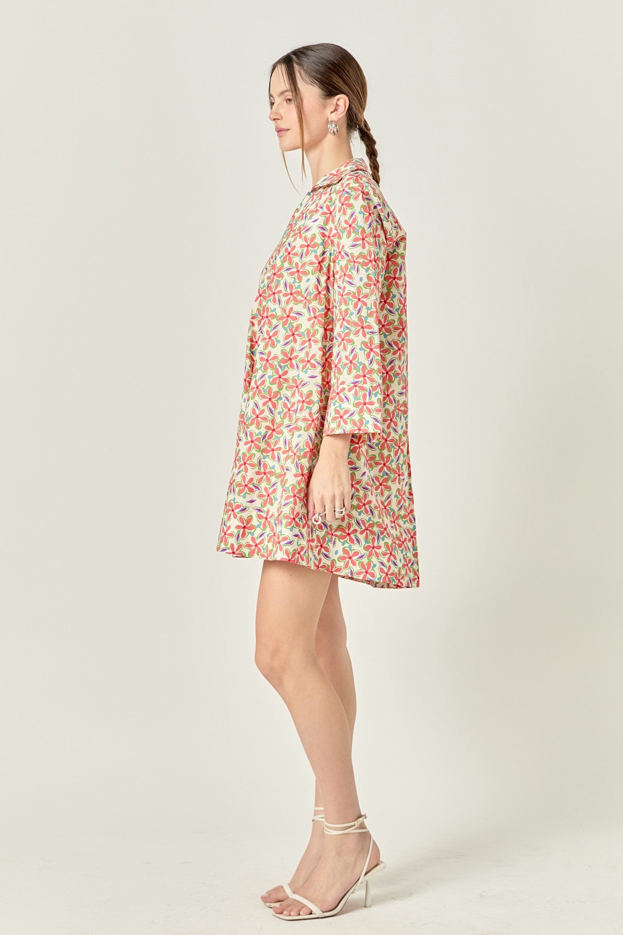 Floral Print Mini Kaftan in Cream Multi