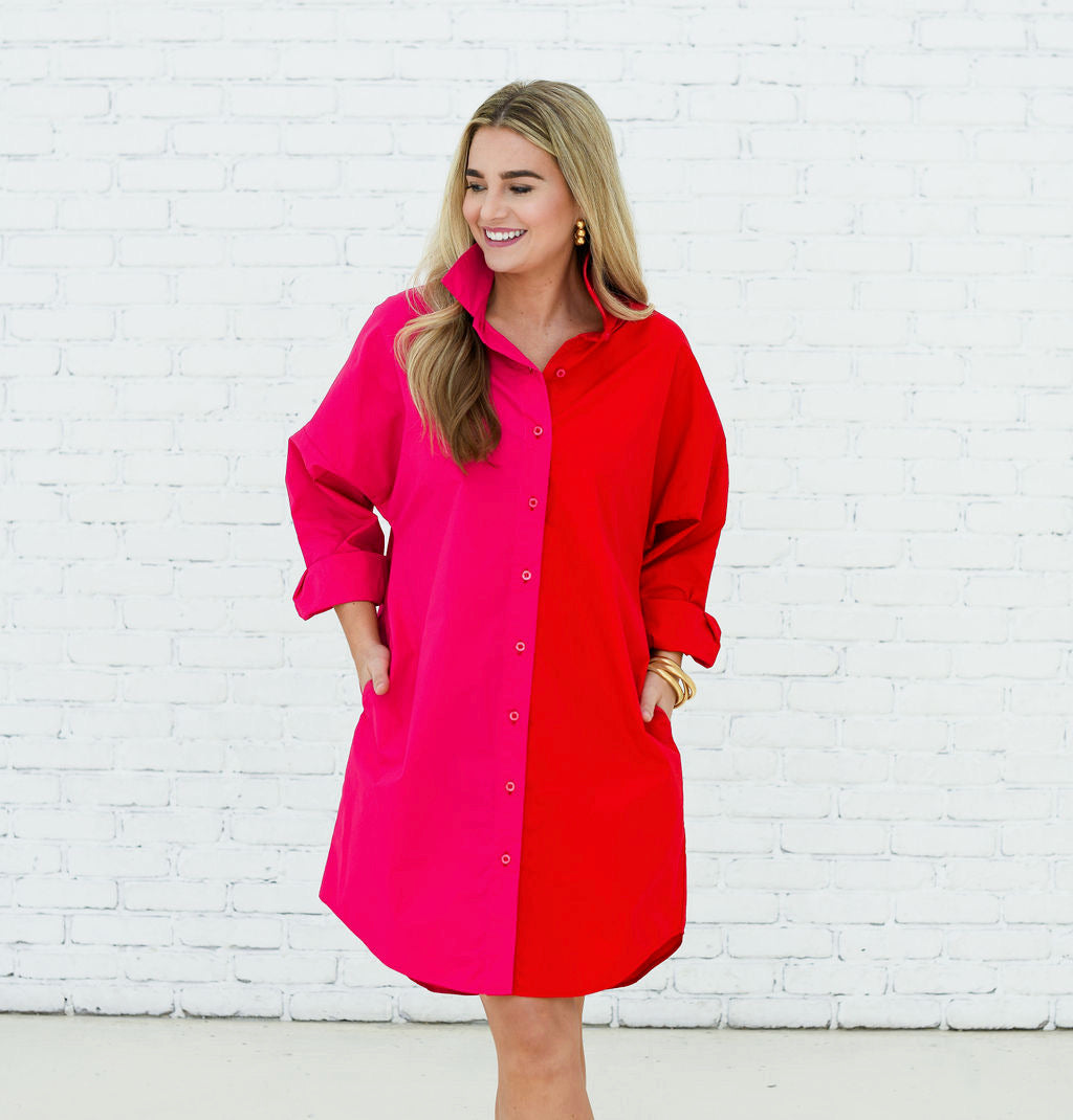 Kelsey Contrast Dress in Red and Pink
