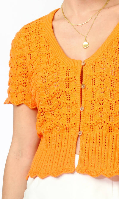 Shanti Scalloped Open Knit Cardigan in Orange