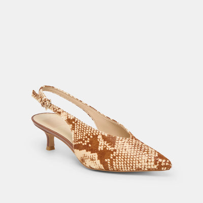 Alenna Heels in Brown Snake Calf Hair