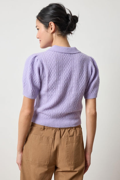 Mixed Stitch Elbow Sleeve Polo in Lavender