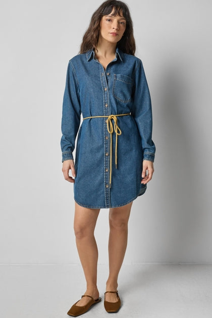 Button Down Shirt Dress in Blue Denim