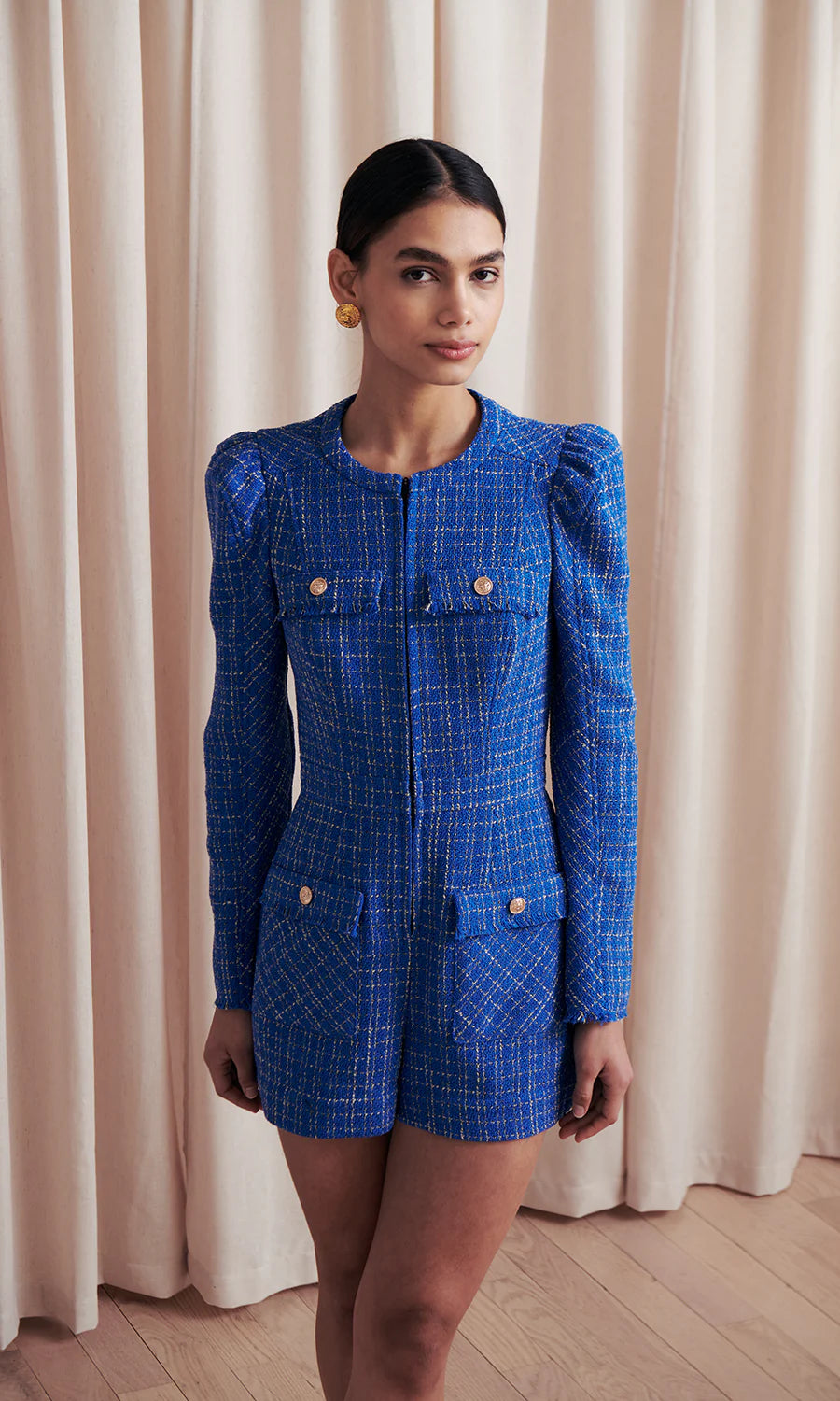 Carra Romper in Blue Tweed