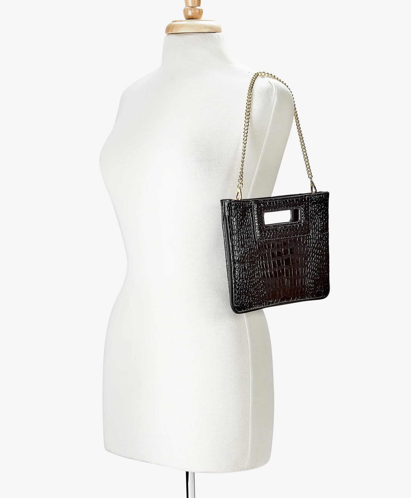 Willa Clutch in Black Embossed Croc Leather
