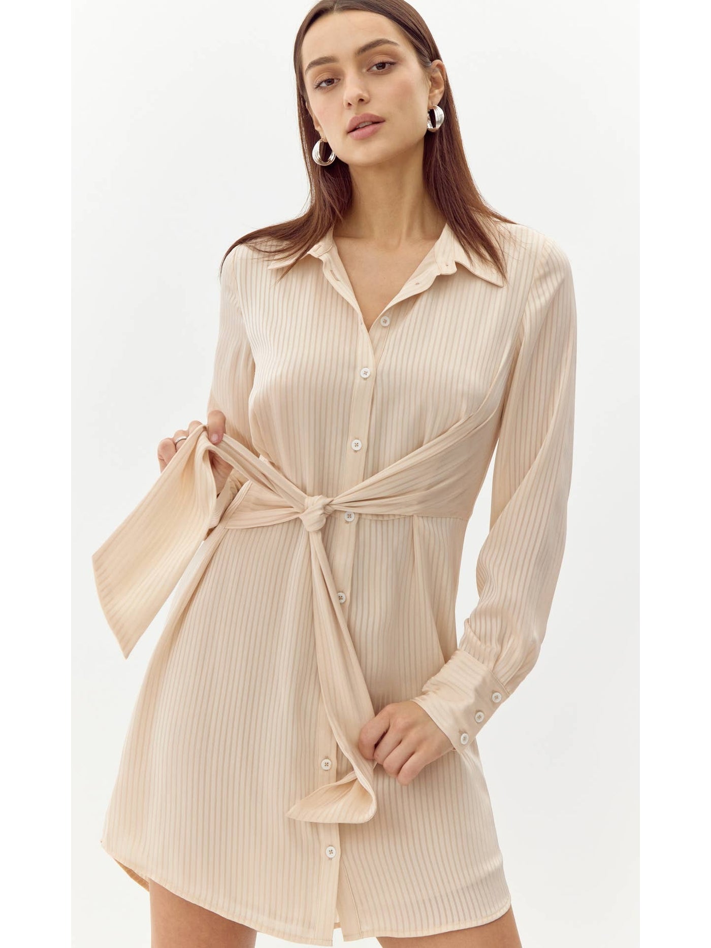 Randa Shadow Stripe Dress in Champagne