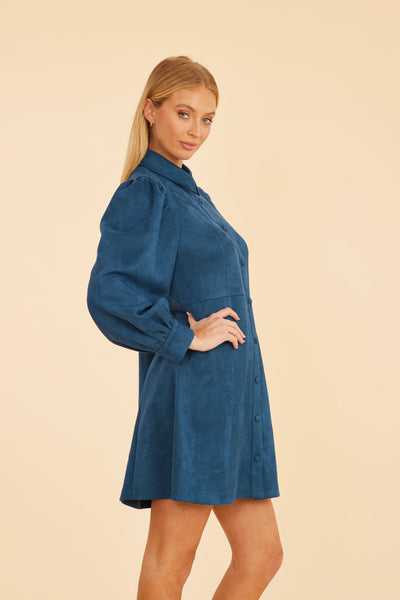 Faux Suede Dress in Steel Blue