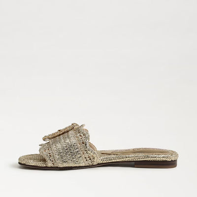 Bambi Slide Sandal in Amber Gold Raffia