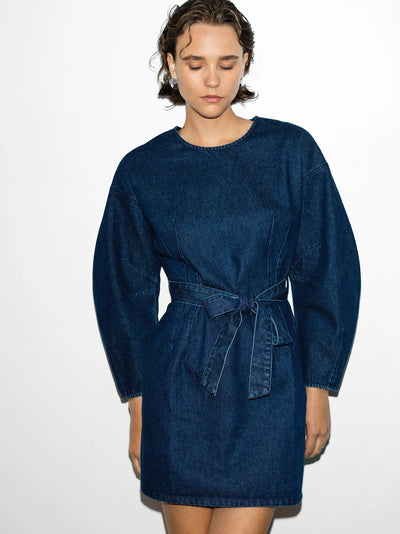 Leighton Denim Banana Sleeve Dress in Dark Indigo
