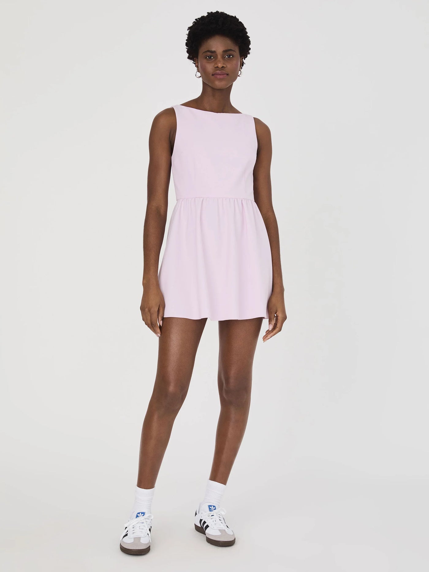 Whisper Boat Neck Mini Dress in Sweet Pink