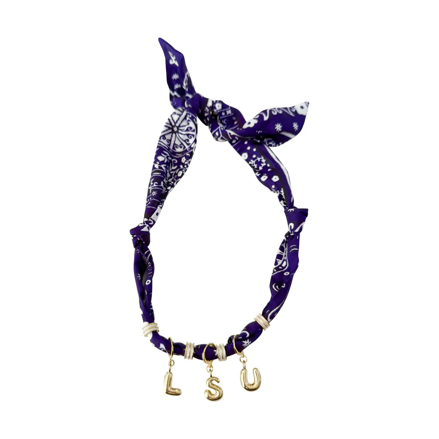 LSU Game Day Bubble Letter Scarf Necklace in Purple Bandana
