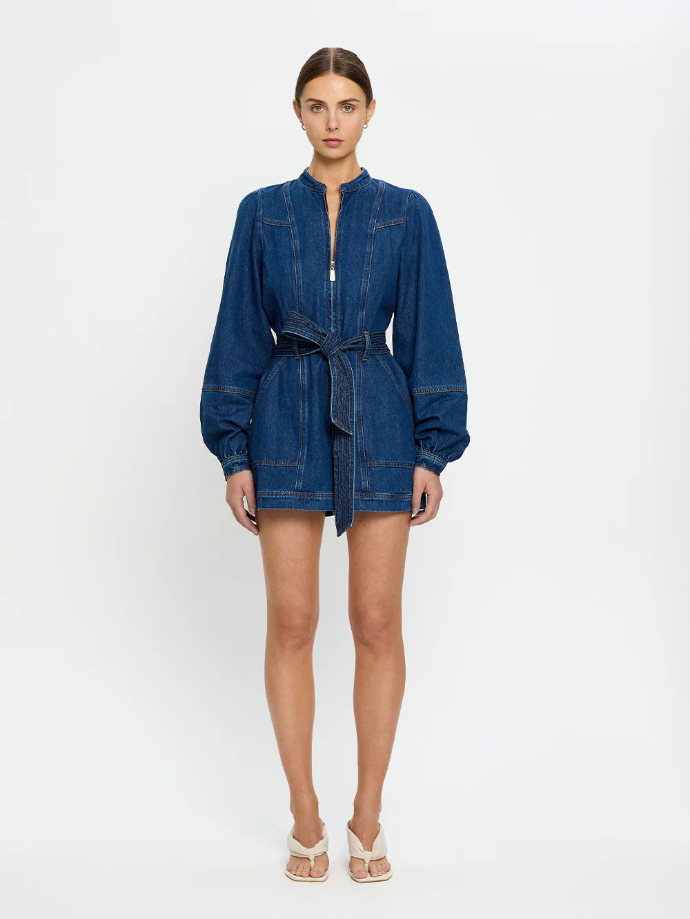 Lourdes Denim Playsuit in Indigo Blue