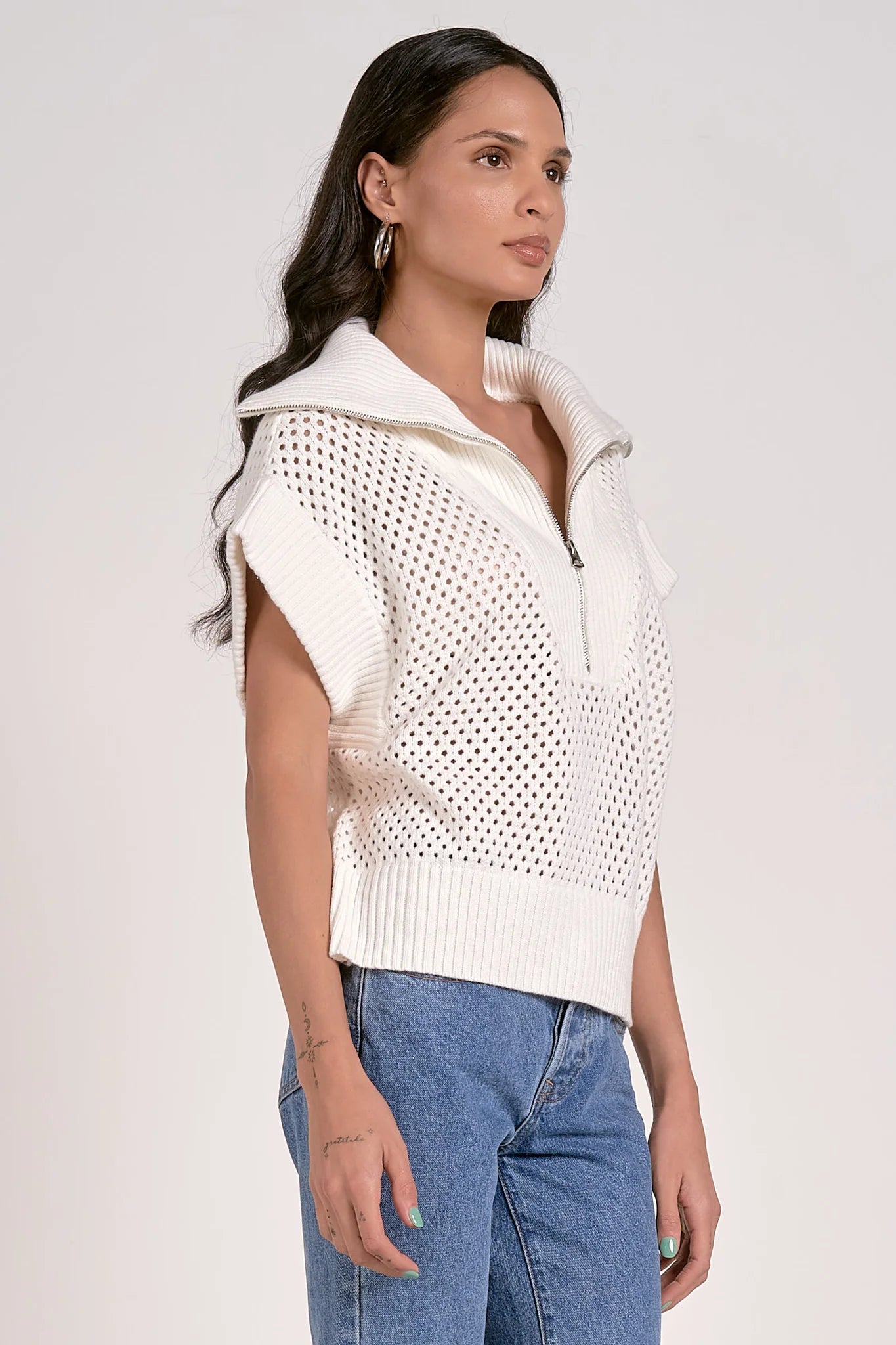 Allie Zip Up Sweater in White