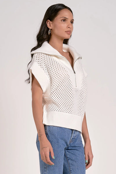 Allie Zip Up Sweater in White