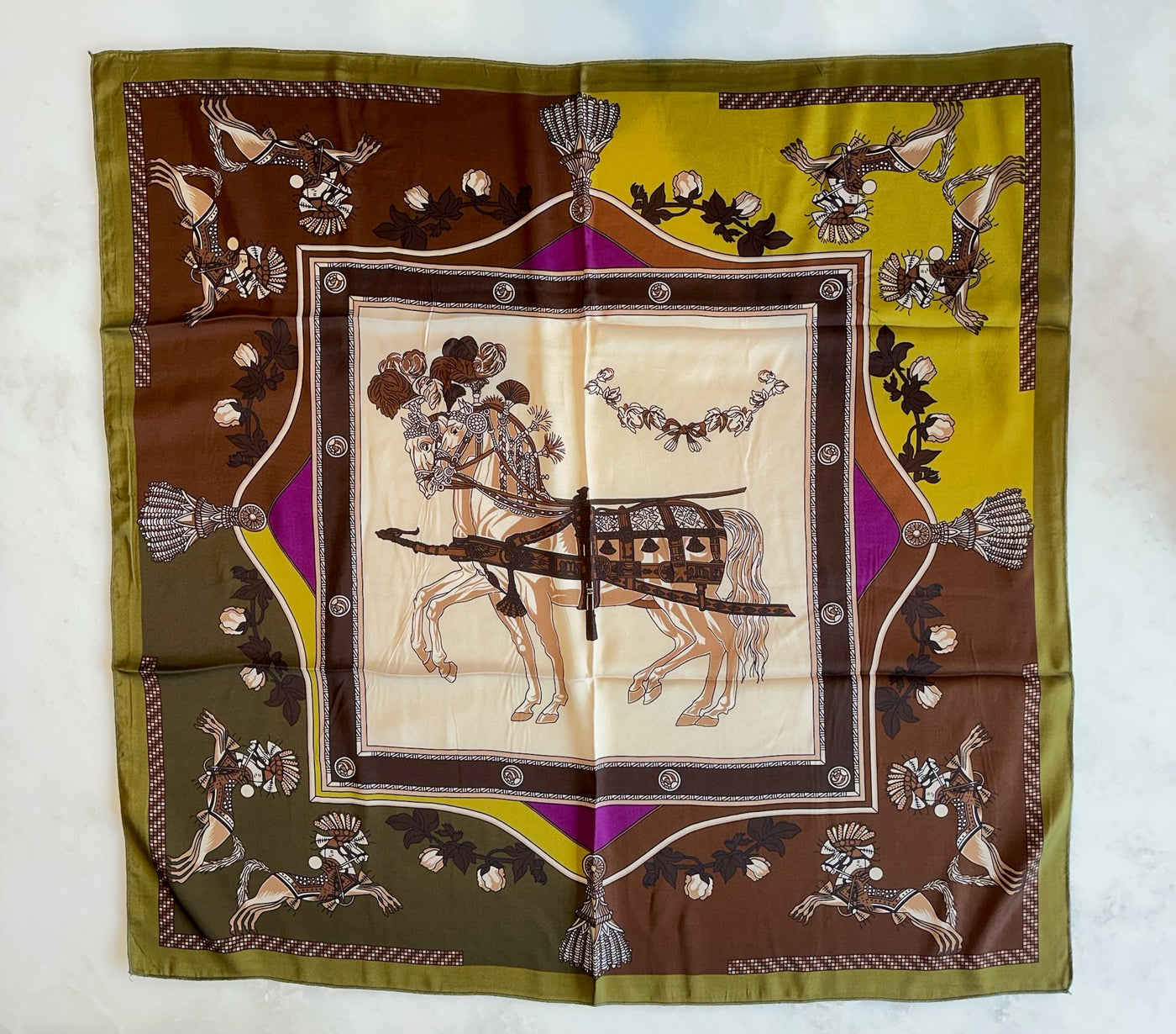 Equestrian Print Scarf in Olive