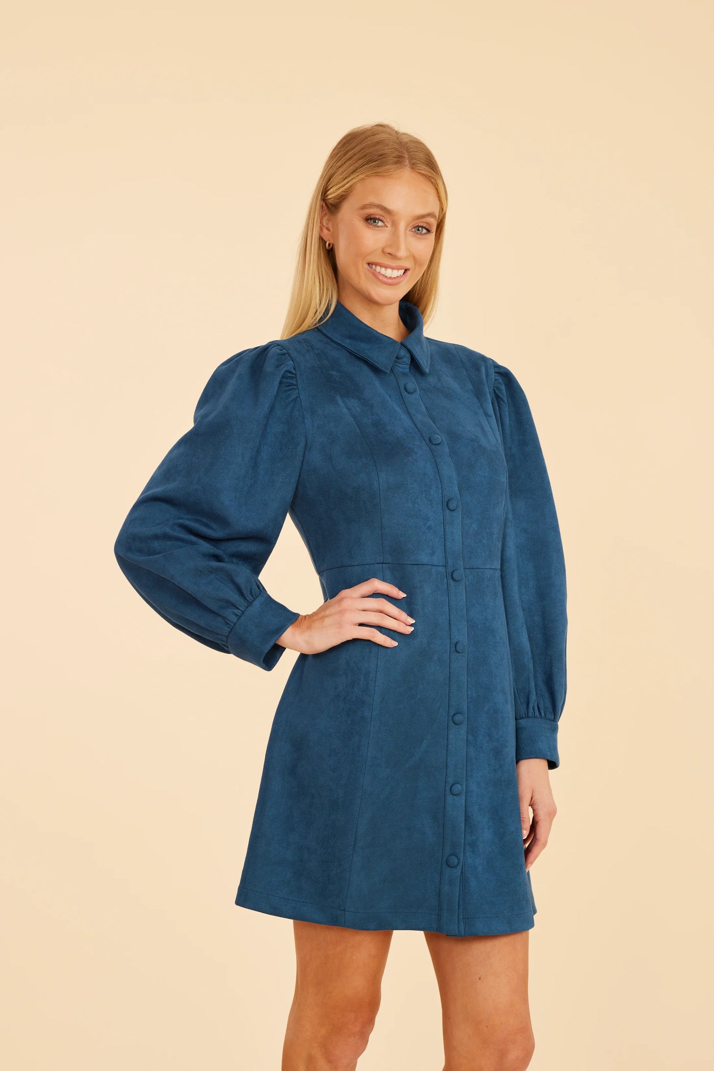 Faux Suede Dress in Steel Blue