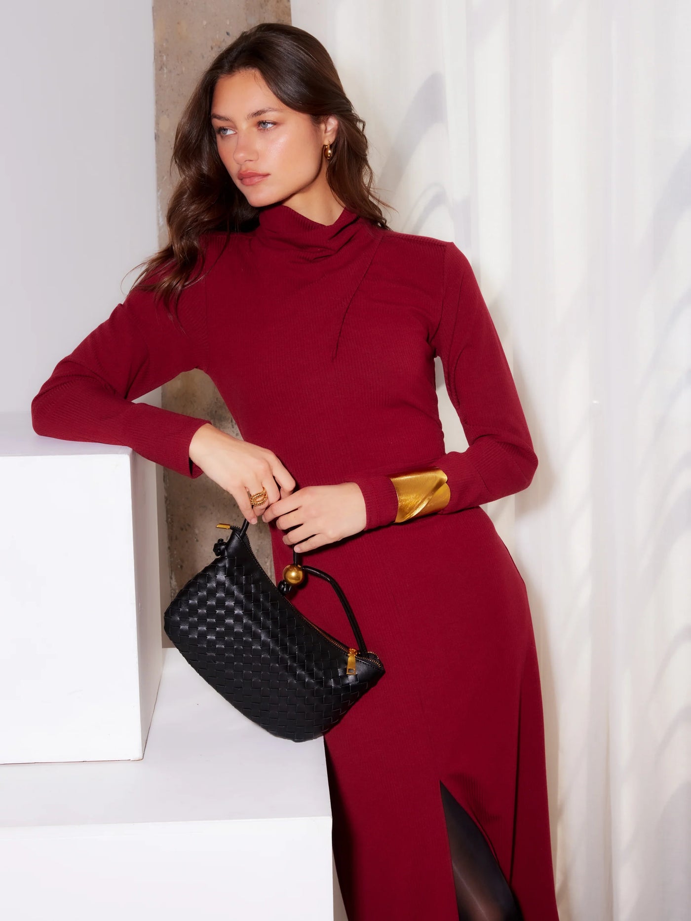 Tasha Turtleneck Midi Dress in Brick