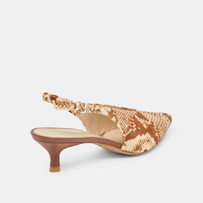 Alenna Heels in Brown Snake Calf Hair